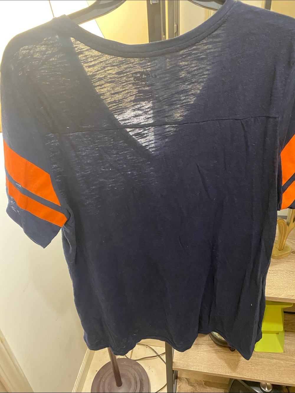 Majestic Navy V-Neck Tee with Orange Detroit D Logo - Picture 3 of 3